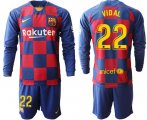 Wholesale Cheap Barcelona #22 Vidal Home Long Sleeves Soccer Club Jersey