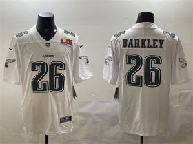 Men\'s Philadelphia Eagles #26 Saquon Barkley White 2025 Super Bowl LIX Patch Fashion Vapor Untouchable Limited Stitched Football Jersey