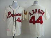 Wholesale Cheap Mitchell And Ness 1963 Braves #44 Hank Aaron Cream Throwback Stitched MLB Jersey