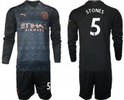 Wholesale Cheap Men 2020-2021 club Manchester city home long sleeve 5 black Soccer Jerseys