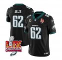 Cheap Men's Philadelphia Eagles #62 Jason Kelce Black 2025 Eagles Logo Super Bowl LIX Patch And 4-Star C Patch New F.U.S.E. Vapor Limited Football Stitched Jersey