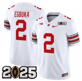 Men\'s Ohio State Buckeyes #2 Emeka Egbuka White 2025 CFP Final Patch F.U.S.E. Vapor Limited Stitched Football Jersey