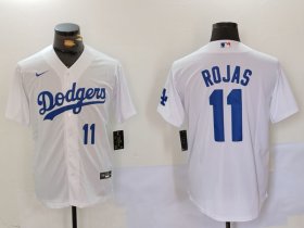 Men\'s Los Angeles Dodgers #11 Miguel Rojas Number White Cool Base Stitched Jerseys