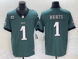 Wholesale Cheap Men's Philadelphia Eagles #1 Jalen Hurts Green C Patch 2023 FUSE Vapor Untouchable Stitched Jersey