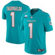 Wholesale Cheap Men's Miami Dolphins 2022 #1 Tua Tagovailoa Aqua With 1-star C Patch Vapor Limited Stitched NFL Jersey