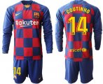 Wholesale Cheap Barcelona #14 Coutinho Home Long Sleeves Soccer Club Jersey