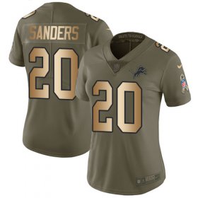 Wholesale Cheap Nike Lions #20 Barry Sanders Olive/Gold Women\'s Stitched NFL Limited 2017 Salute to Service Jersey