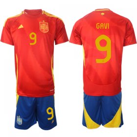 Men\'s Spain Team #9 Gavi 2024-25 Red Home Soccer Jersey Suit