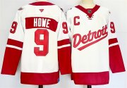 Men's Detroit Red Wings #9 Gordie Howe White Red 2024-25 With C Patch Stitched Jersey