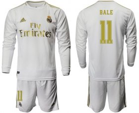 Wholesale Cheap Real Madrid #11 Bale White Home Long Sleeves Soccer Club Jersey