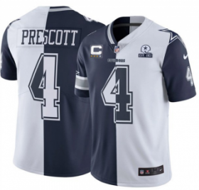 Wholesale Cheap Men\'s Dallas Cowboys #4 Dak Prescott Split Navy White With C Patch And 1960 Patch Limited Stitched Jersey