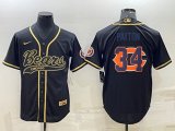 Wholesale Cheap Men's Chicago Bears #34 Walter Payton Black Gold Team Big Logo With Patch Cool Base Stitched Baseball Jersey