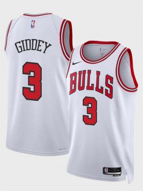 Men\'s Chicago Bulls #3 Josh Giddey White Association Edition Stitched Basketball Jersey