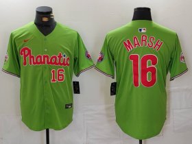 Men\'s Philadelphia Phillies #16 Brandon Marsh Number Green With Patch Stitched Cool Base Nike Jersey