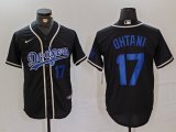 Cheap Men's Los Angeles Dodgers #17 Shohei Ohtani Number Black Cool Base With Patch Stitched Baseball Jerseys