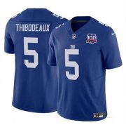 Cheap Men's New York Giants #5 Kayvon Thibodeaux Blue 2024 F.U.S.E. 100TH Season Patch Vapor Untouchable Limited Stitched Jersey