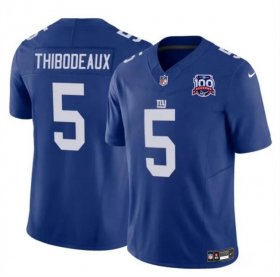 Cheap Men\'s New York Giants #5 Kayvon Thibodeaux Blue 2024 F.U.S.E. 100TH Season Patch Vapor Untouchable Limited Stitched Jersey