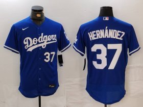 Men\'s Los Angeles Dodgers #37 Teoscar Hernandez Number Blue Flex Base Stitched Jerseys