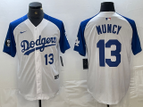 Cheap Mens Los Angeles Dodgers #13 Max Muncy Number White Blue Fashion Stitched Cool Base Limited Jersey