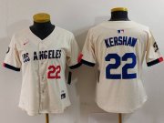 Cheap Women's Los Angeles Dodgers #22 Clayton Kershaw Number Cream 2024 City Connect Limited Stitched Jersey