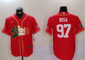 Cheap Men\'s San Francisco 49ers #97 Nick Bosa Red With Patch Cool Base Stitched Baseball Jersey