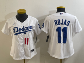 Women\'s Los Angeles Dodgers #11 Miguel Rojas Number White Cool Base Stitched Jersey