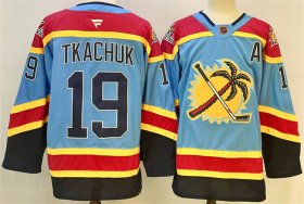 Cheap Men\'s Florida Panthers #19 Matthew Tkachuk Blue 2024-25 Reverse Retro With A Patch Stitched Hockey Jersey