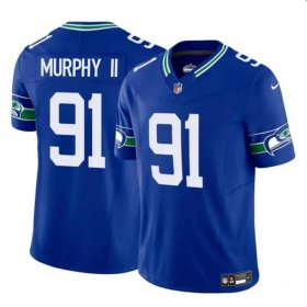 Cheap Men\'s Seattle Seahawks #91 Byron Murphy II Royal 2024 Draft F.U.S.E Throwback Vapor Limited Football Stitched Jersey