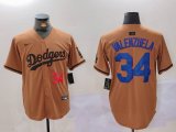 Cheap Men's Los Angeles Dodgers #34 Toro Valenzuela Number Olive Cool Base Limited Stitched Jersey