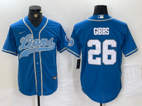 Cheap Men\'s Detroit Lions #26 Jahmyr Gibbs Blue With Patch Cool Base Stitched Baseball Jersey