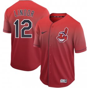 Wholesale Cheap Nike Indians #12 Francisco Lindor Red Fade Authentic Stitched MLB Jersey