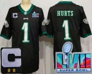 Cheap Women's Philadelphia Eagles #1 Jalen Hurts Limited Black C Patch Super Bowl LVII Vapor Jersey