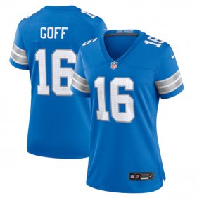 Cheap Women\'s Detroit Lions #16 Jared Goff Blue Stitched Jersey(Run Smaller)