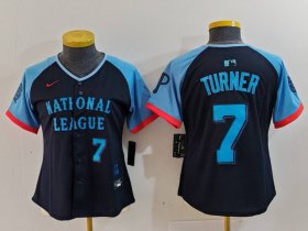 Women\'s Philadelphia Phillies #7 Trea Turner Number Navy 2024 All Star Limited Stitched Jersey