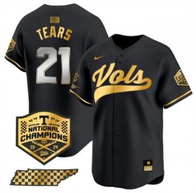 Men\'s Tennessee Volunteers #21 Kavares Tears Black Gold 2024 Champions Vapor Limited Stitched Jersey