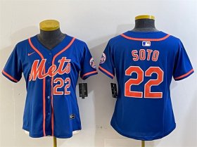 Cheap Women\'s New York Mets #22 Juan Soto Royal 2024 Alternate Limited Stitched Baseball Jersey(Run Small)