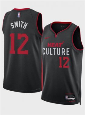 Men\'s Miami Heat #12 Dru Smith Black 2024 City Edition Stitched Basketball Jersey