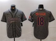 Men's Chicago Bears #18 Caleb Williams Grey With Patch Cool Base Stitched Baseball Jersey