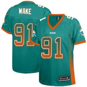 Wholesale Cheap Nike Dolphins #91 Cameron Wake Aqua Green Team Color Women\'s Stitched NFL Elite Drift Fashion Jersey