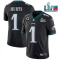 Wholesale Cheap Men's Philadelphia Eagles #1 Jalen Hurts Black Super Bowl LVII Patch And 2-star C Patch Vapor Untouchable Limited Stitched Jersey