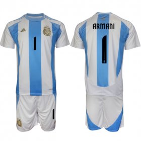 Cheap Men\'s Argentina #1 Armani White Blue 2024-25 Home Soccer Jersey Suit