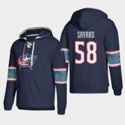 Wholesale Cheap Columbus Blue Jackets #58 David Savard Blue adidas Lace-Up Pullover Hoodie