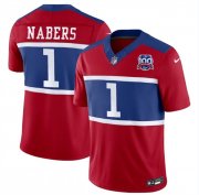 Cheap Men's New York Giants #1 Malik Nabers Red 2024 F.U.S.E. Alternate 100TH Season Patch Vapor Untouchable Limited Stitched Jersey