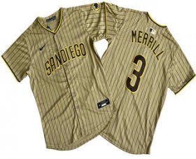 Cheap Men\'s San Diego Padres #3 Jackson Merrill Khaki Pinstripe Limited Stitched Jersey