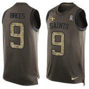 Wholesale Cheap Nike Saints #9 Drew Brees Green Men's Stitched NFL Limited Salute To Service Tank Top Jersey