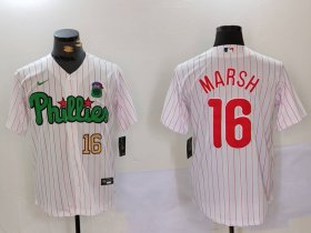 Cheap Men\'s Philadelphia Phillies #16 Brandon Marsh White Green Cool Base Stitched Jerseys