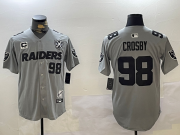 Cheap Men's Las Vegas Raiders #98 Maxx Crosby Grey Nevada Silver State And 65th Patch Stitched Baseball Jersey