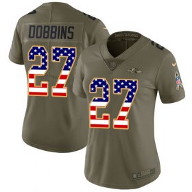 Wholesale Cheap Nike Ravens #27 J.K. Dobbins Olive/USA Flag Women\'s Stitched NFL Limited 2017 Salute To Service Jersey