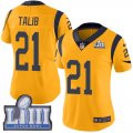 Wholesale Cheap Nike Rams #21 Aqib Talib Gold Super Bowl LIII Bound Women's Stitched NFL Limited Rush Jersey