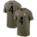 Wholesale Cheap Men's Minnesota Vikings #4 Dalvin Cook 2022 Olive Salute to Service T-Shirt